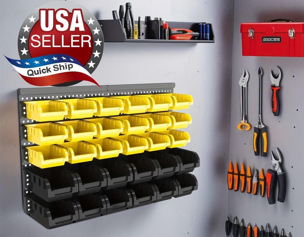 30pcs Bins Wall-Mounted Storage Rack Organizer •Stackable •Durable •Garage •Shop